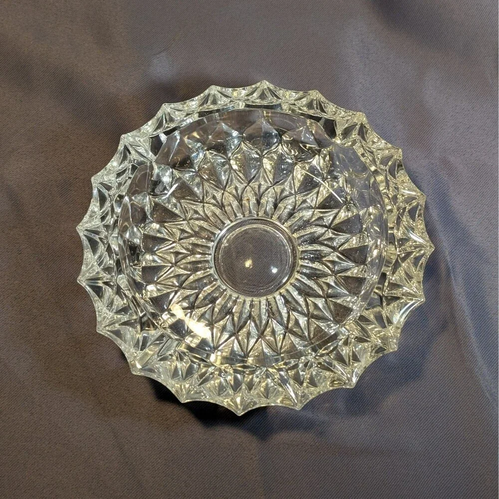 Large Heavy  Clear Glass Vintage Ashtray 4 Rests Round Circular 7